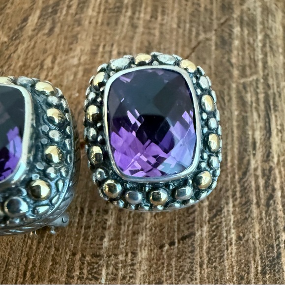 Samuel Benham BJC Sterling Silver 18k Gold Purple Amethyst Earrings - Picture 2 of 8
